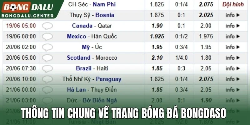 Thông tin chung về trang bóng đá Bongdaso 